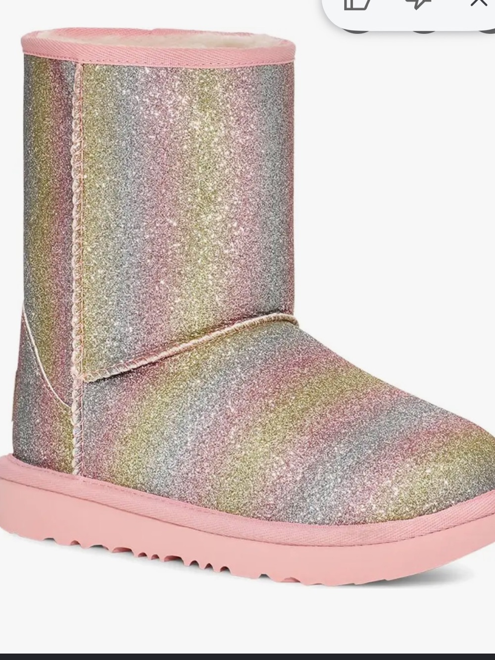 Uggs Kids Classic Glitter Boots in Metallic Rainbow, size 4